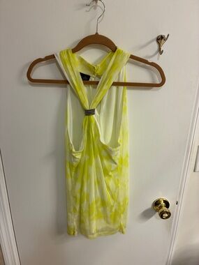 INC International Concepts Neon Yellow and White Tie-Dye Top Sz L